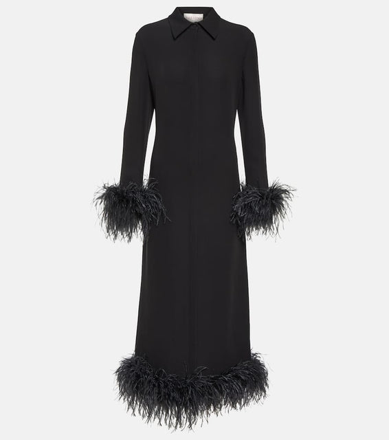 Valentino Feather-trimmed silk midi dress