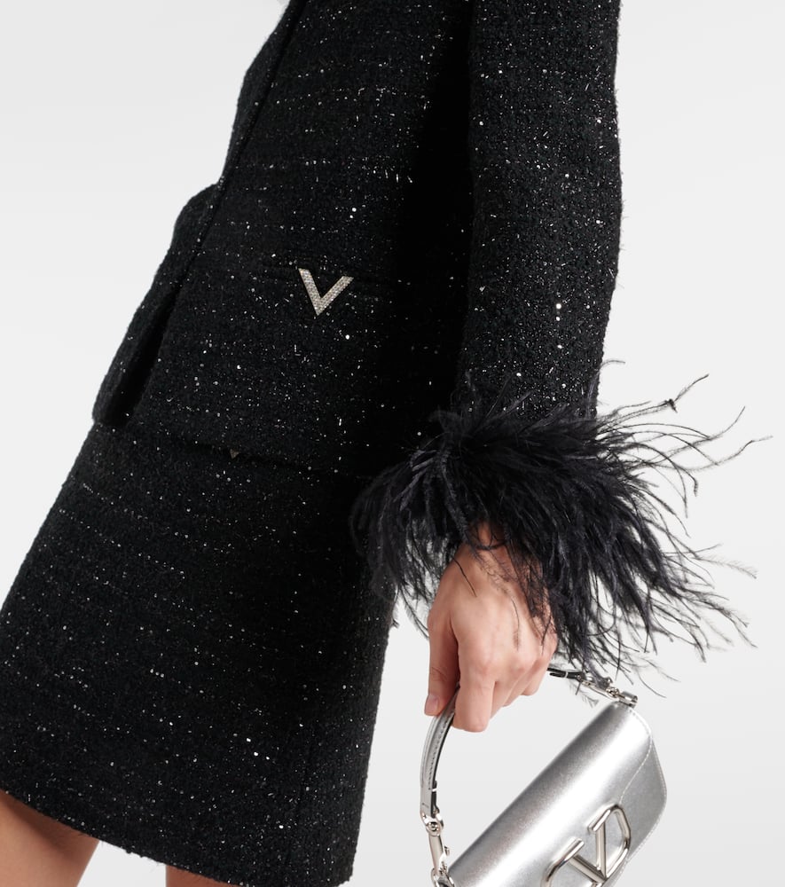 Valentino Feather-trimmed tweed jacket