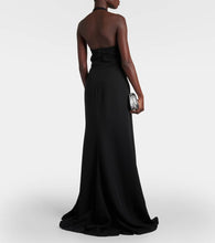Valentino Floral-appliqué cutout front-slit gown