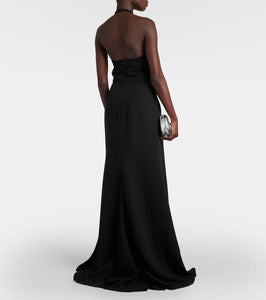 Valentino Floral-appliqué cutout front-slit gown