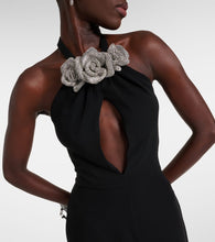 Valentino Floral-appliqué cutout front-slit gown
