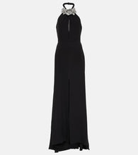 Valentino Floral-appliqué cutout front-slit gown