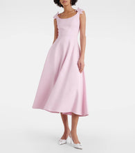 Valentino Floral-appliqué wool and silk midi dress