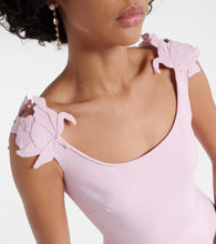 Valentino Floral-appliqué wool and silk midi dress