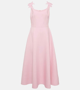 Valentino Floral-appliqué wool and silk midi dress