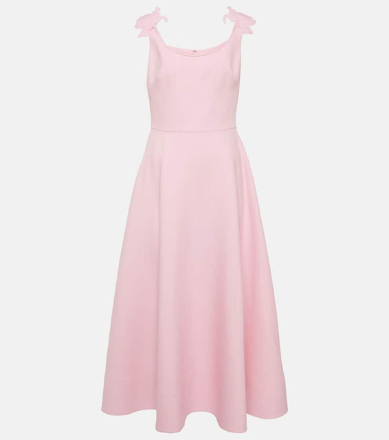 Valentino Floral-appliqué wool and silk midi dress