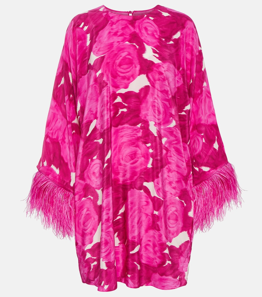 Valentino Floral feather-trimmed silk minidress. 华伦天奴花卉羽毛饰边真丝迷你连衣裙
