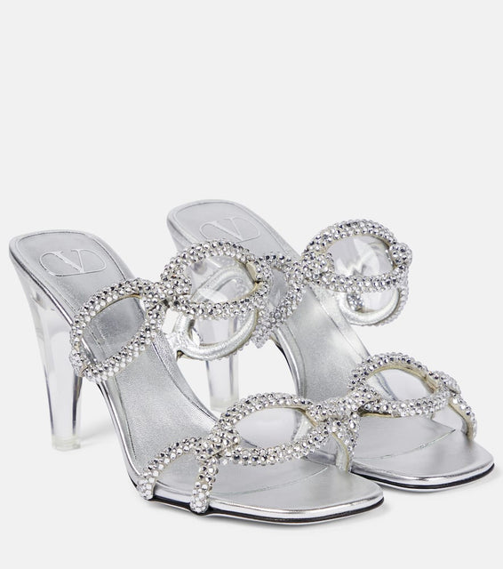 Valentino Garavani 1967 embellished leather chain mules