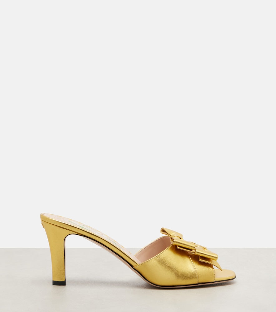 Valentino Garavani Bowow 75 metallic leather mules