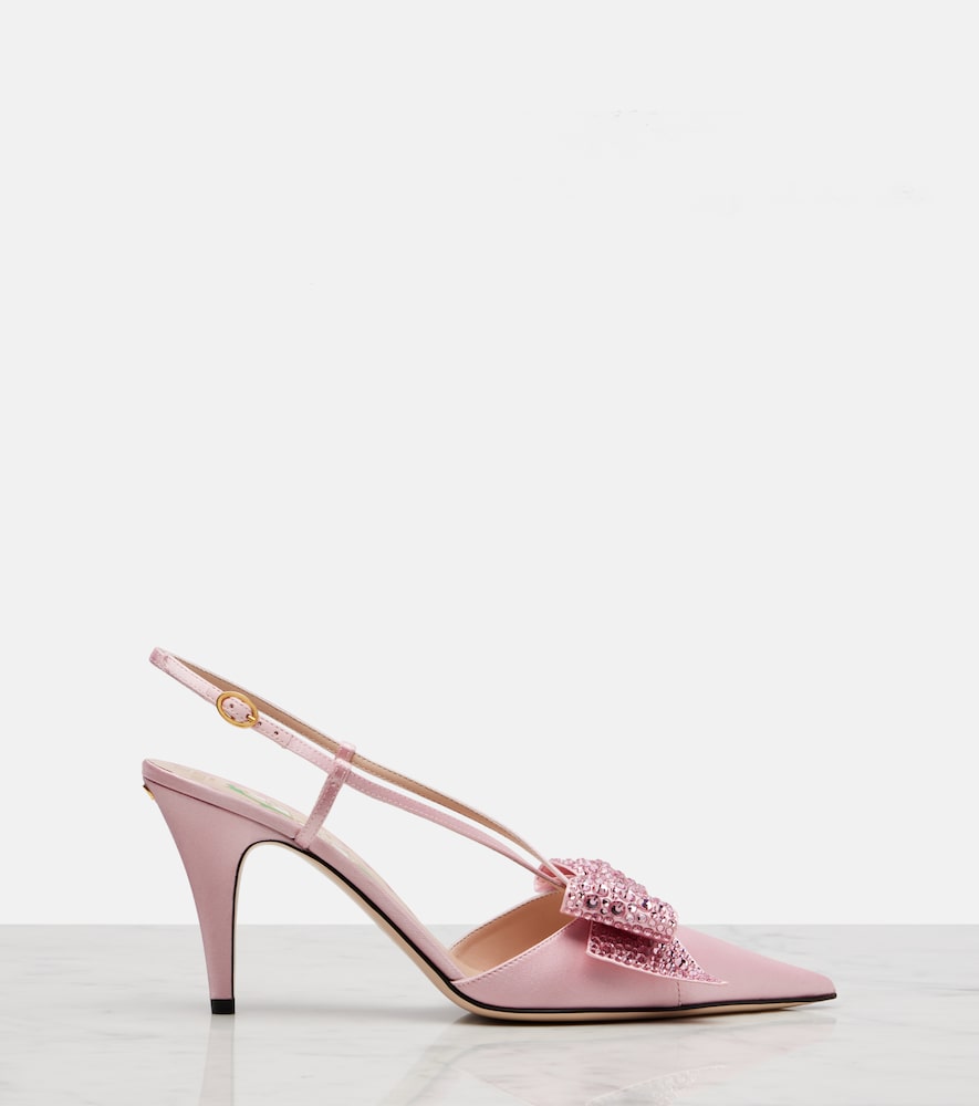 Valentino Garavani Bowow 85 embellished satin slingback pumps