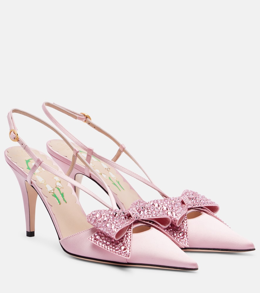 Valentino Garavani Bowow 85 embellished satin slingback pumps