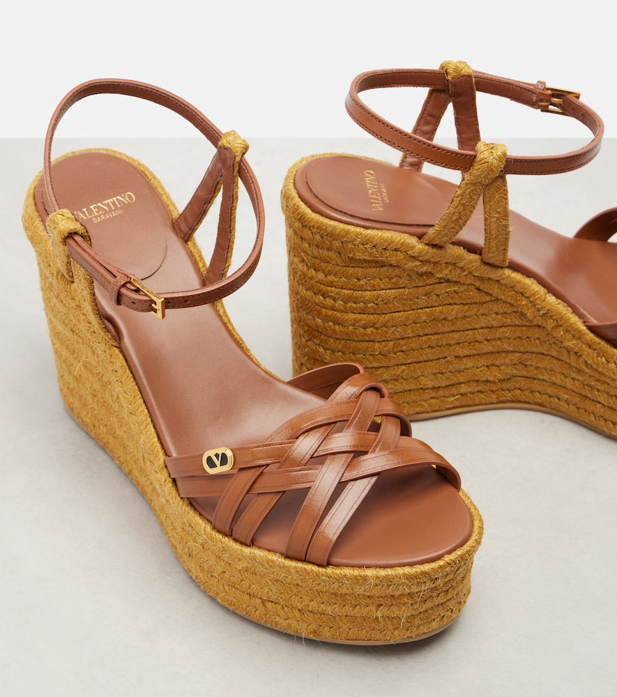 Valentino Garavani Bribri 120 leather-trimmed raffia espadrille wedges