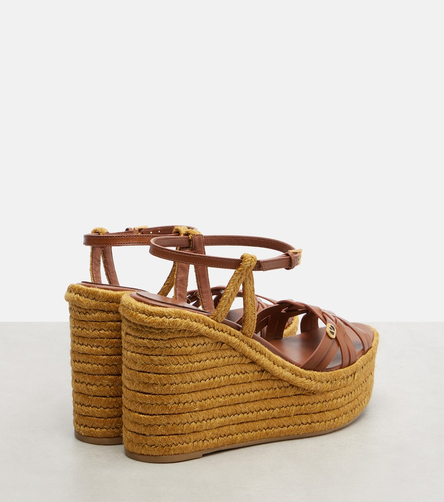 Valentino Garavani Bribri 120 leather-trimmed raffia espadrille wedges