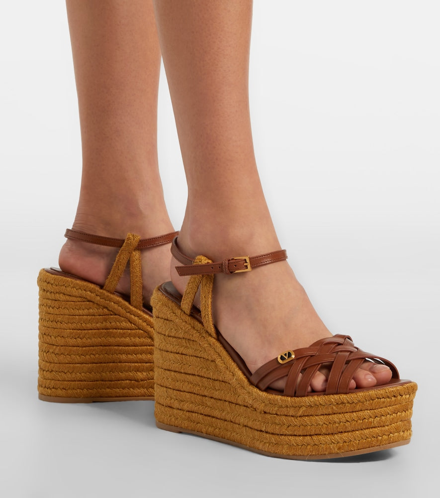 Valentino Garavani Bribri 120 leather-trimmed raffia espadrille wedges