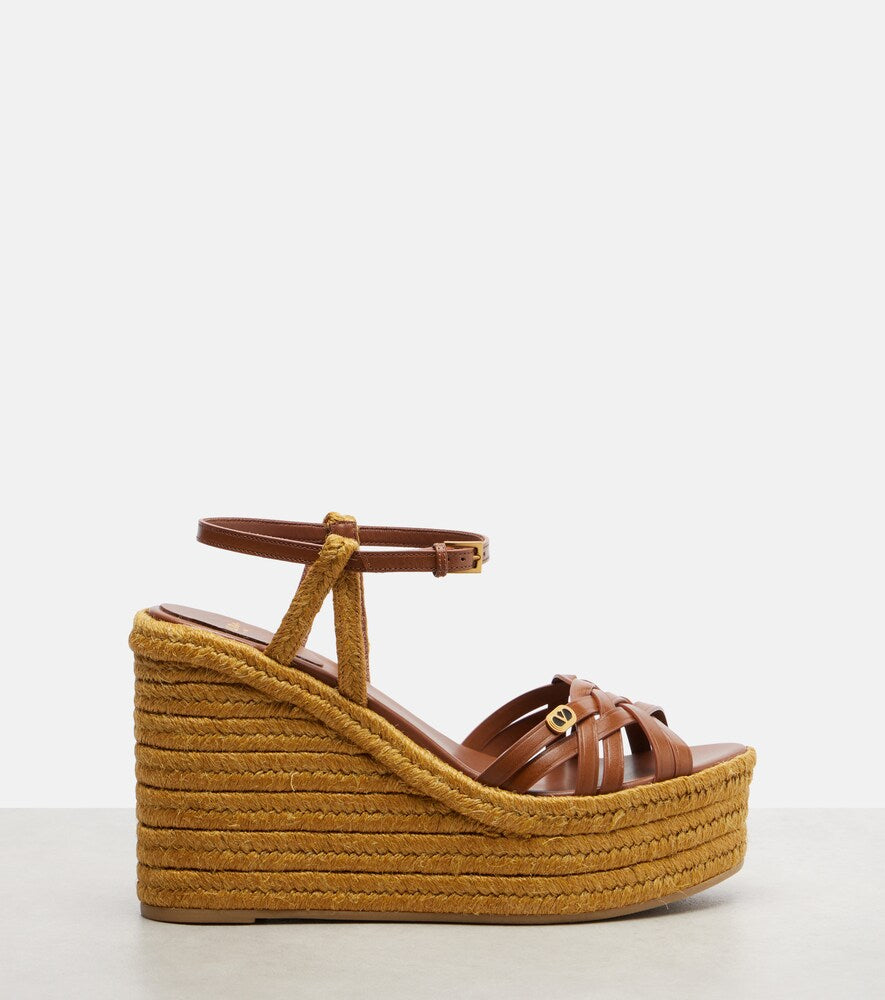 Valentino Garavani Bribri 120 leather-trimmed raffia espadrille wedges