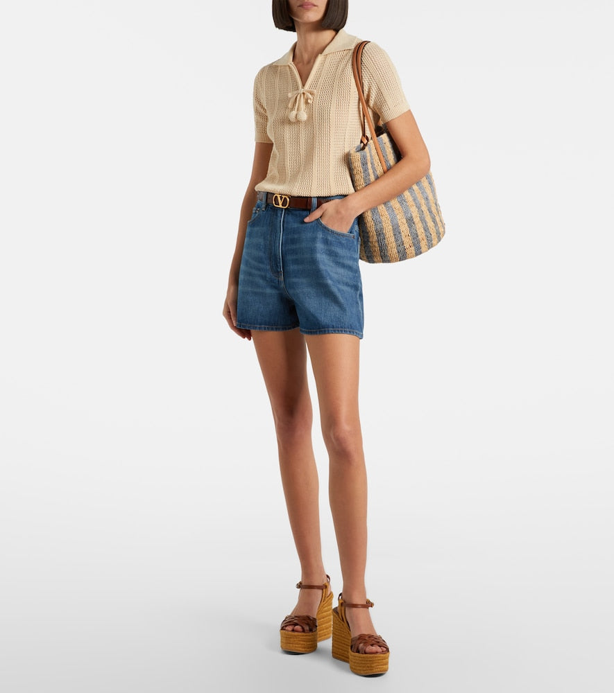 Valentino Garavani Bribri 120 leather-trimmed raffia espadrille wedges