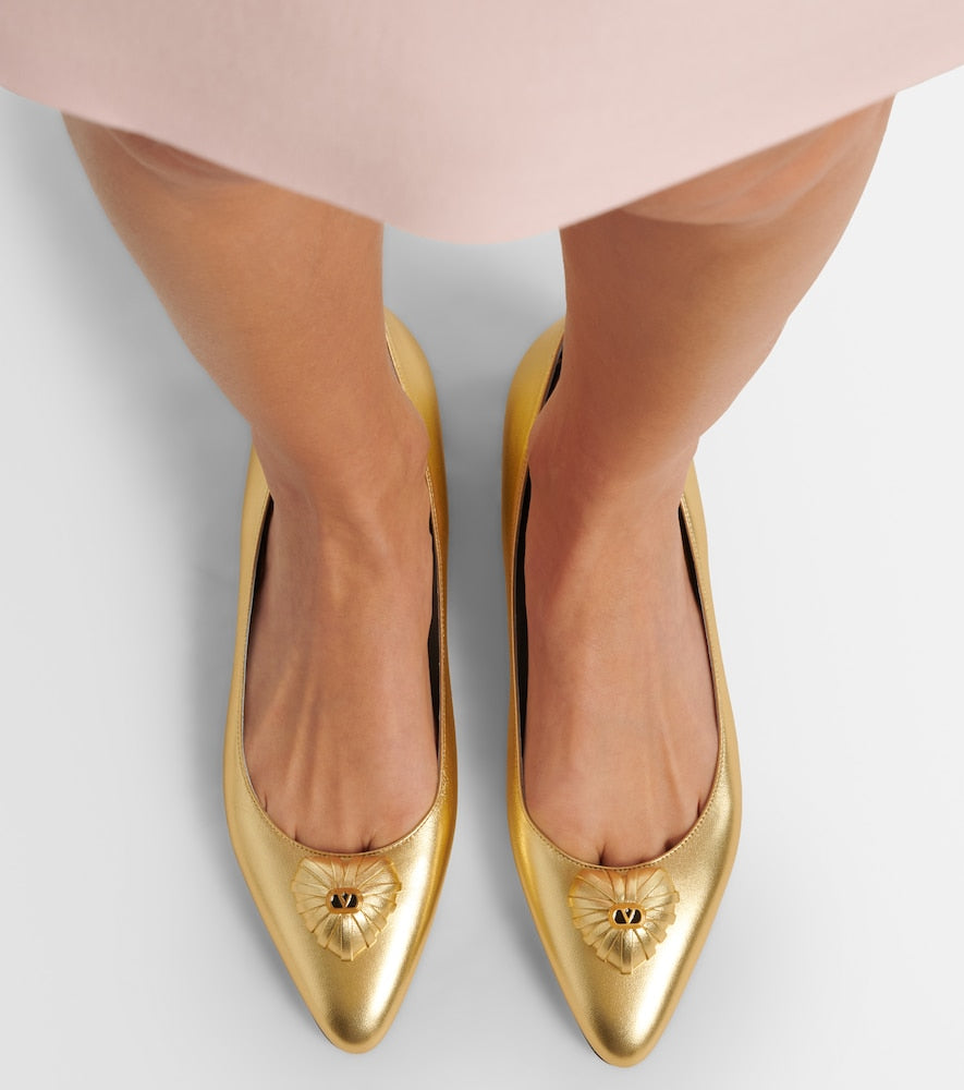 Valentino Garavani Coeur Royal metallic leather ballet flats