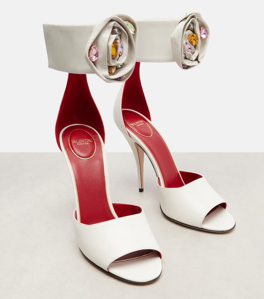 Valentino Garavani Drip Rose embellished leather sandals