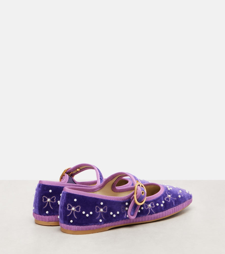Valentino Garavani Endouce sequined velvet Mary Jane flats