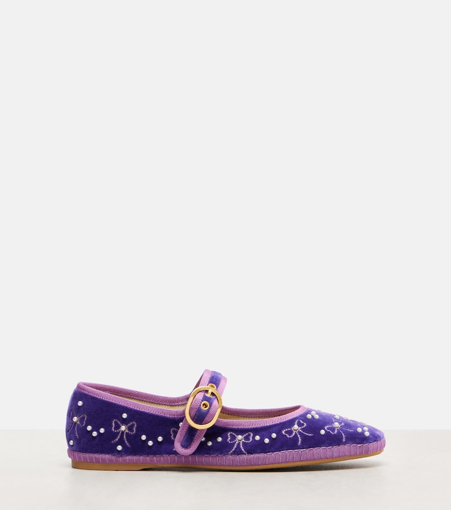 Valentino Garavani Endouce sequined velvet Mary Jane flats