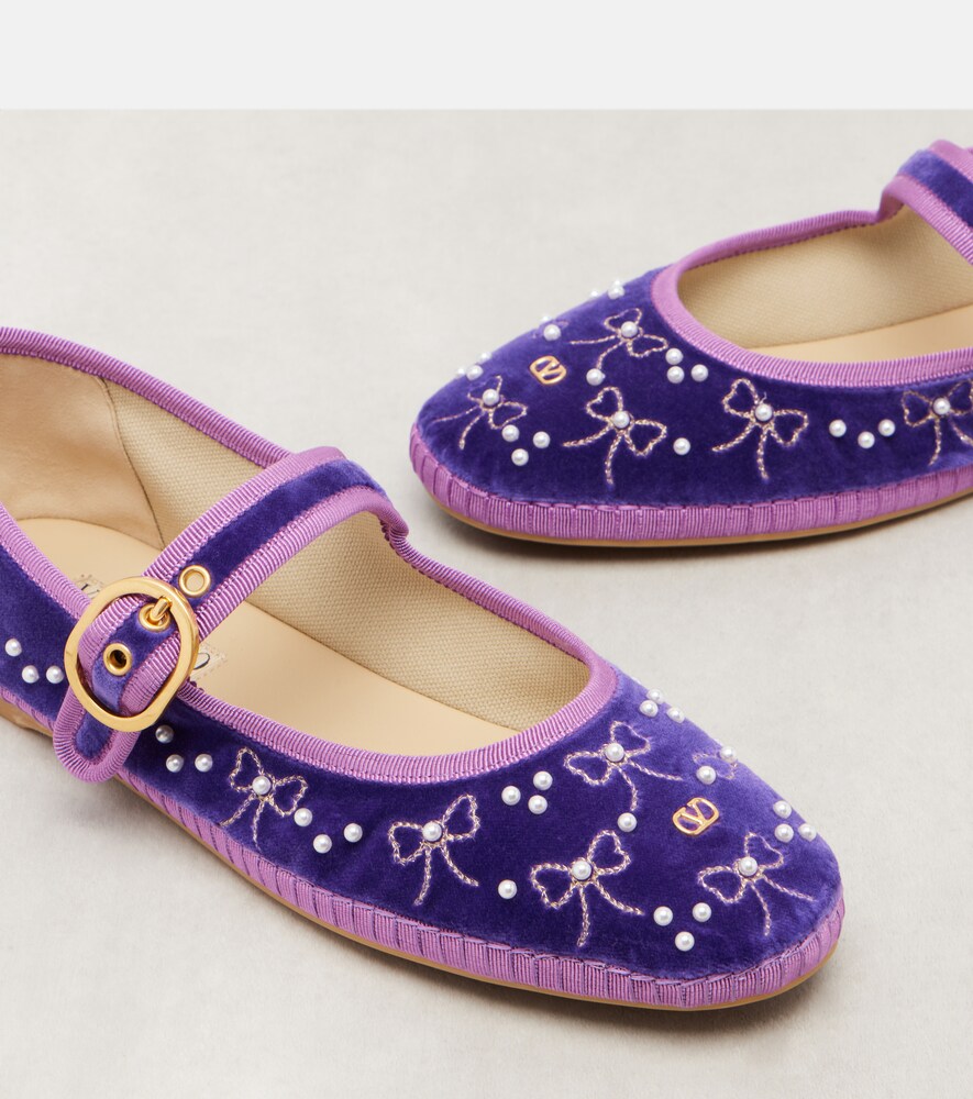 Valentino Garavani Endouce sequined velvet Mary Jane flats