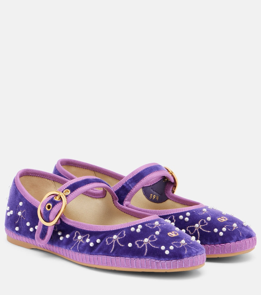 Valentino Garavani Endouce sequined velvet Mary Jane flats
