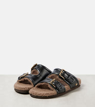 Valentino Garavani Faux fur-trimmed leather sandals