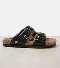 Valentino Garavani Faux fur-trimmed leather sandals