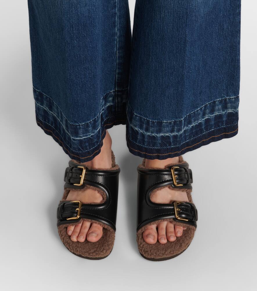 Valentino Garavani Faux fur-trimmed leather sandals