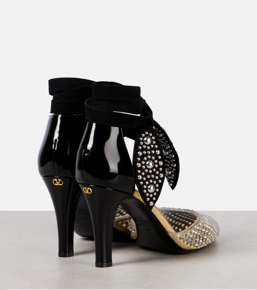 Valentino Garavani Foliefoliage 85 suede and leather pumps