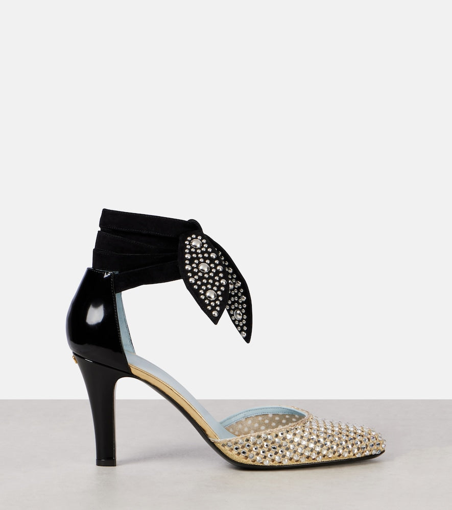 Valentino Garavani Foliefoliage 85 suede and leather pumps