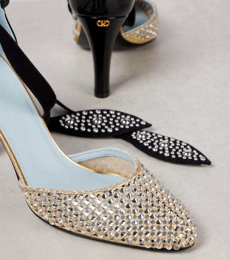 Valentino Garavani Foliefoliage 85 suede and leather pumps