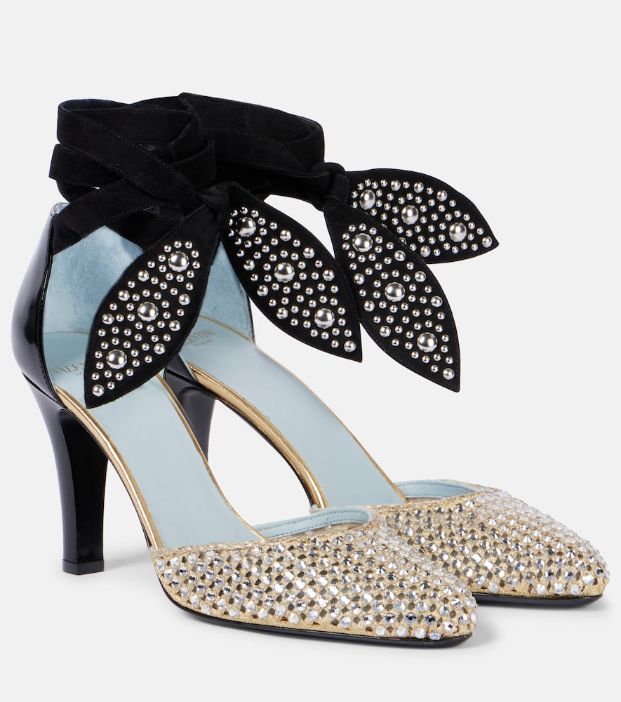 Valentino Garavani Foliefoliage 85 suede and leather pumps