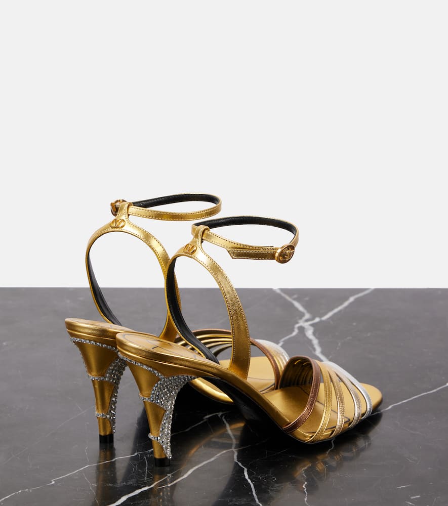 Valentino Garavani Ladycrush embellished metallic leather sandals