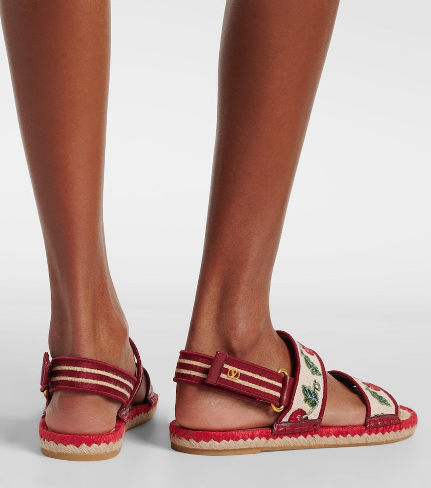 Valentino Garavani Leather-trimmed espadrille sandals