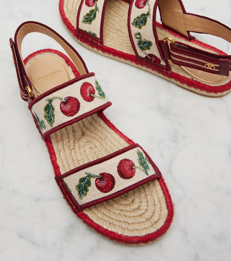 Valentino Garavani Leather-trimmed espadrille sandals