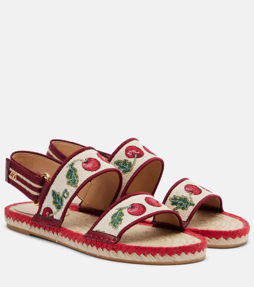 Valentino Garavani Leather-trimmed espadrille sandals