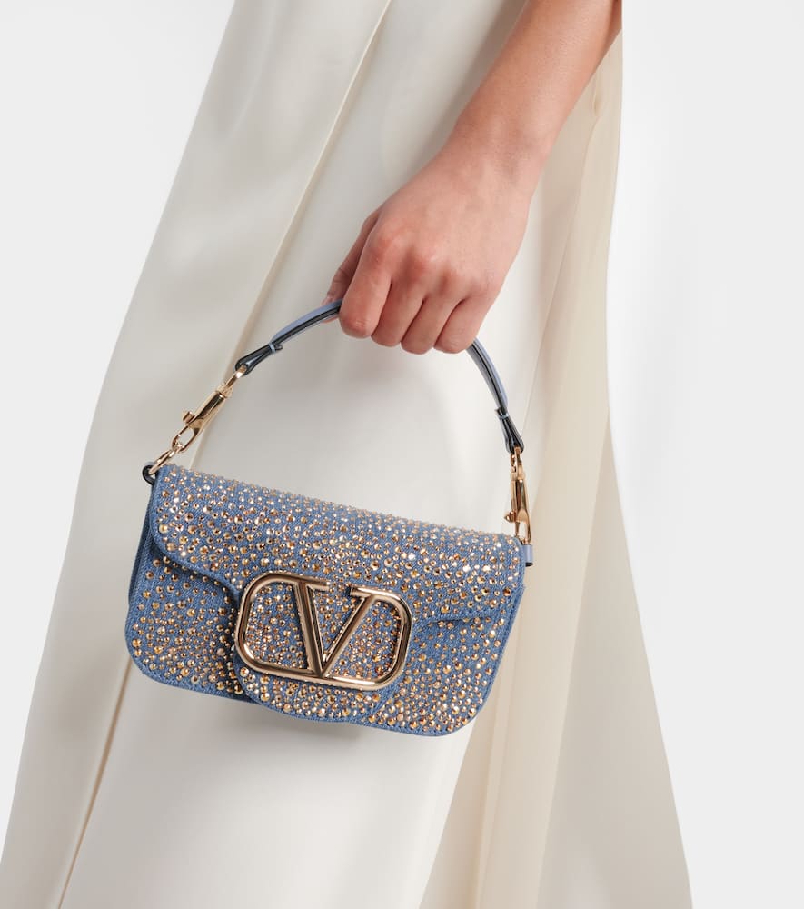 Valentino Garavani Loc√É¬≤ Small embellished denim shoulder bag
