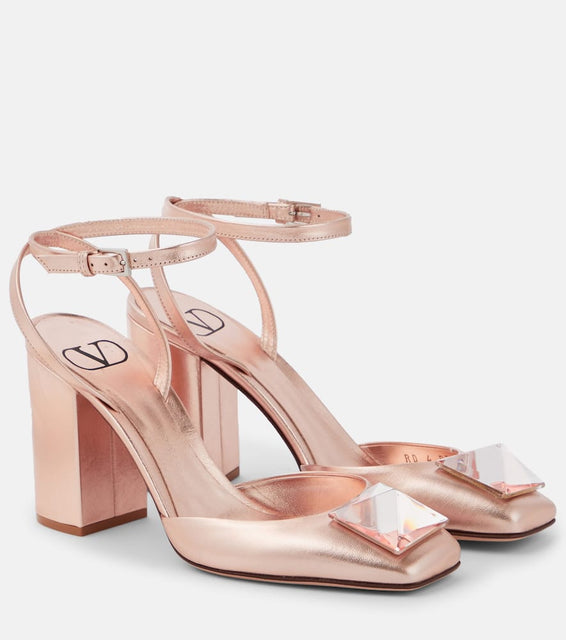 Valentino Garavani One Stud metallic leather slingback pumps