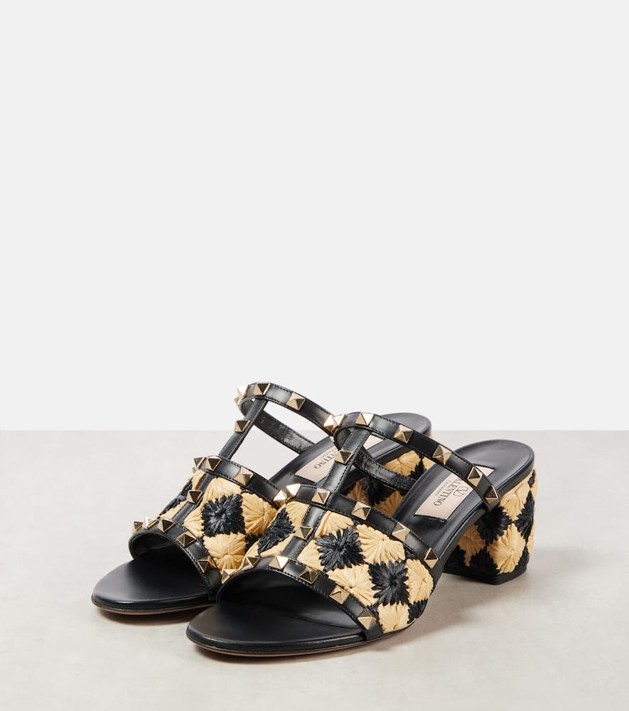 Valentino Garavani Rockstud 60 raffia-effect mules
