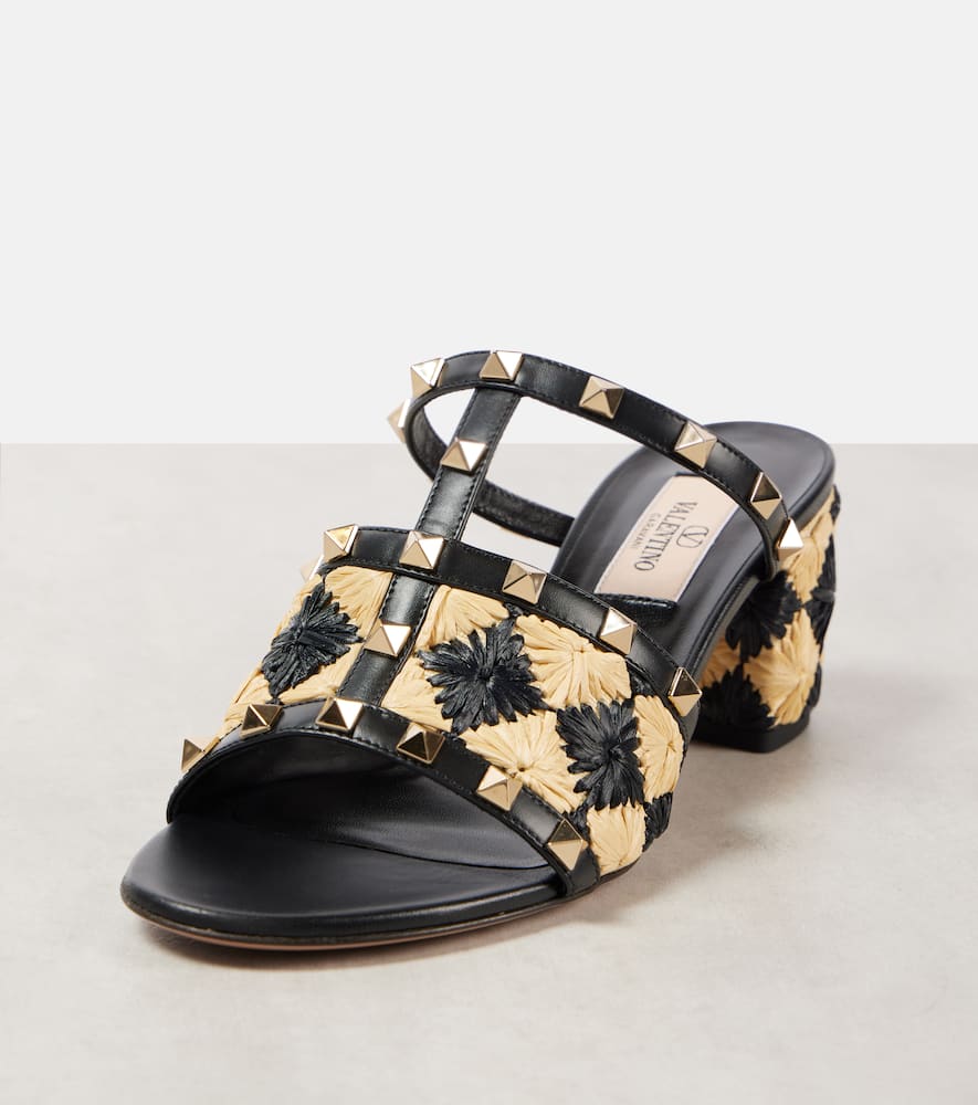 Valentino Garavani Rockstud 60 raffia-effect mules