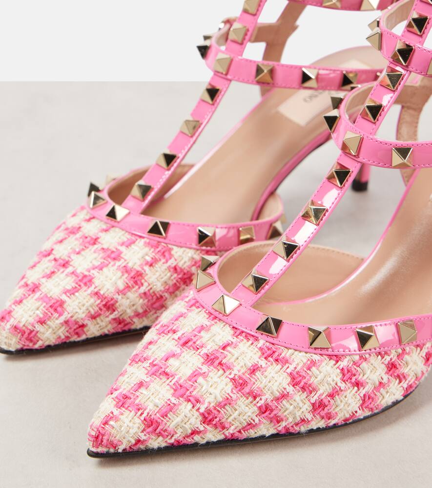 Valentino Garavani Rockstud 65 Bouclé-trimmed leather pumps
