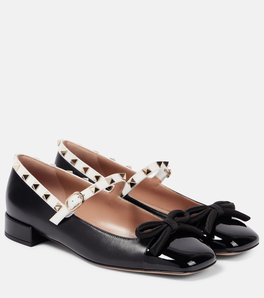 Valentino Garavani Rockstud Bow patent leather Mary Jane flats