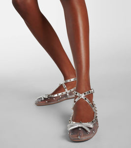 Valentino Garavani Rockstud bow-detail mesh ballet flats