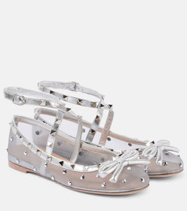 Valentino Garavani Rockstud bow-detail mesh ballet flats
