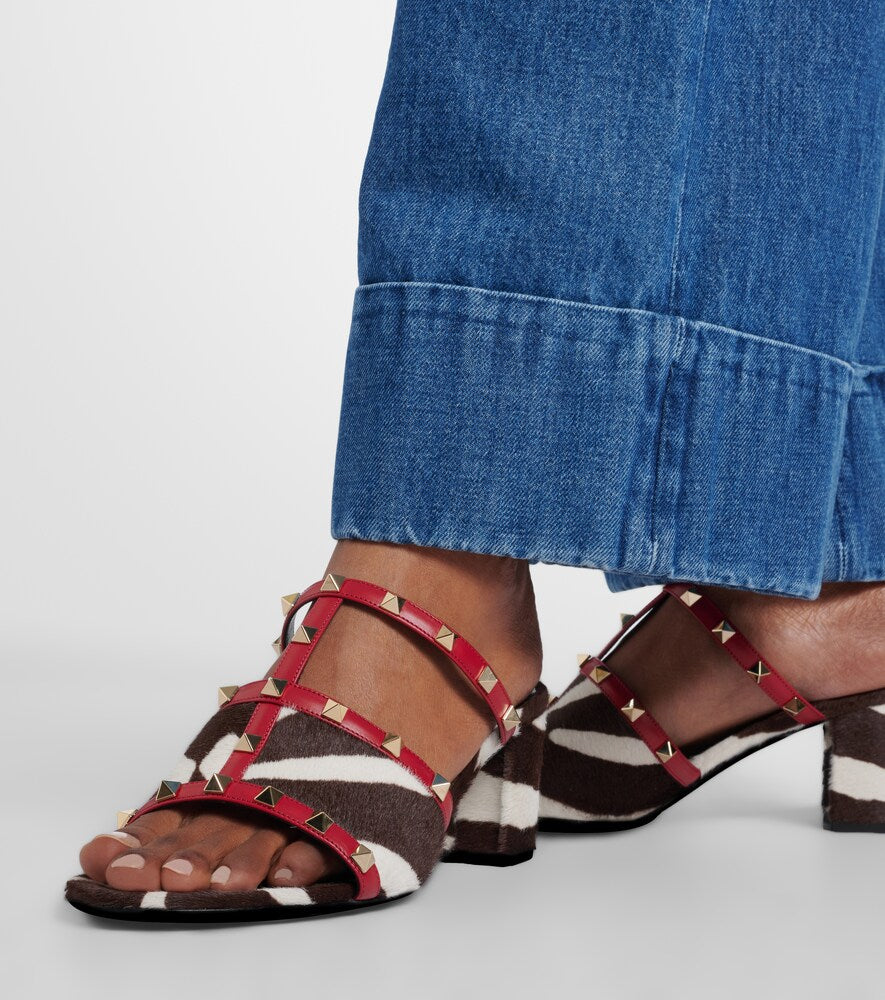 Valentino Garavani Rockstud calf hair and leather pumps