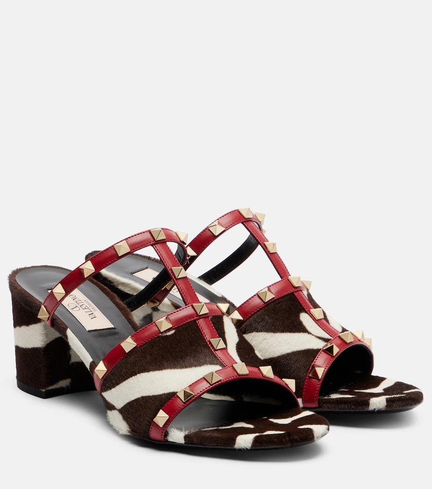 Valentino Garavani Rockstud calf hair and leather pumps