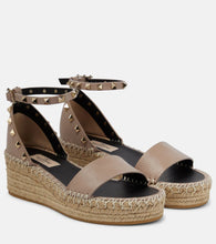 Valentino Garavani Rockstud leather espadrille wedges - Valentino Garavani Rockstud 皮革坡跟草编鞋