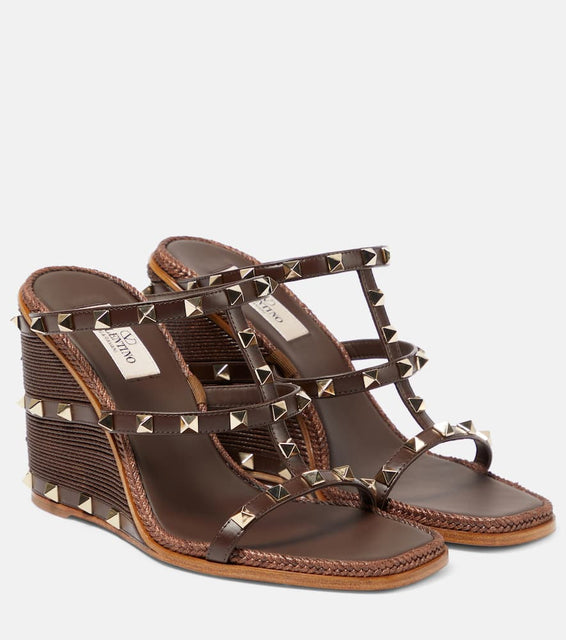Valentino Garavani Rockstud leather espadrille wedges