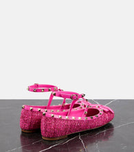 Valentino Garavani Rockstud leather-trimmed boucl√É¬© ballet flats